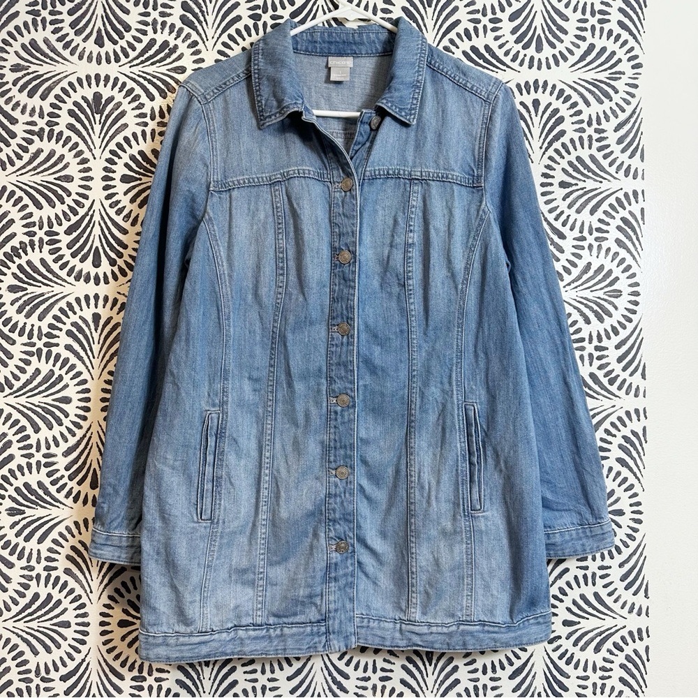 Chicos Elongated Delphine Indigo Cotton Linen Denim Jean Jacket